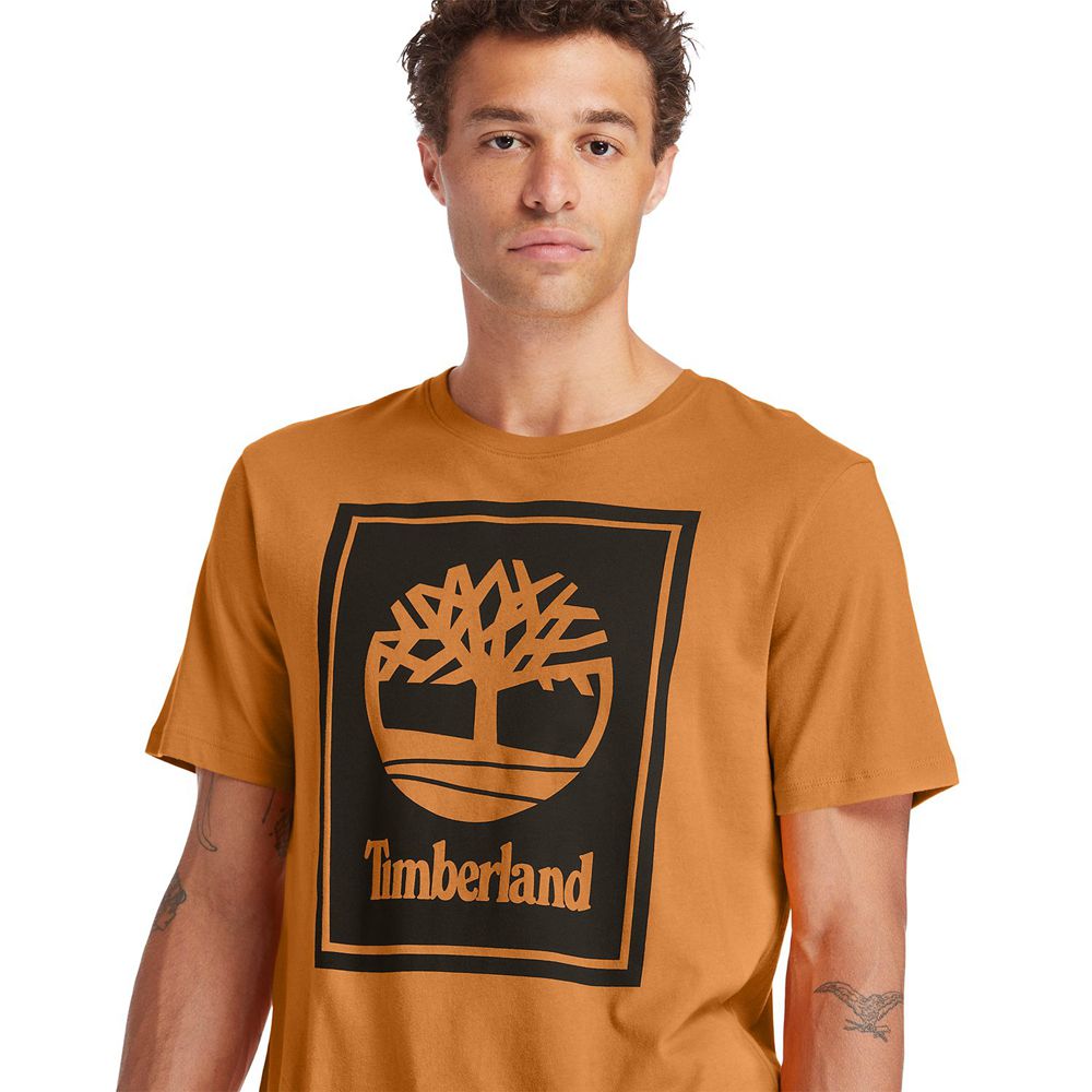 Camisetas Timberland Hombre Short-Sleeve Logo Marrones/Negras - Chile MAI-312480